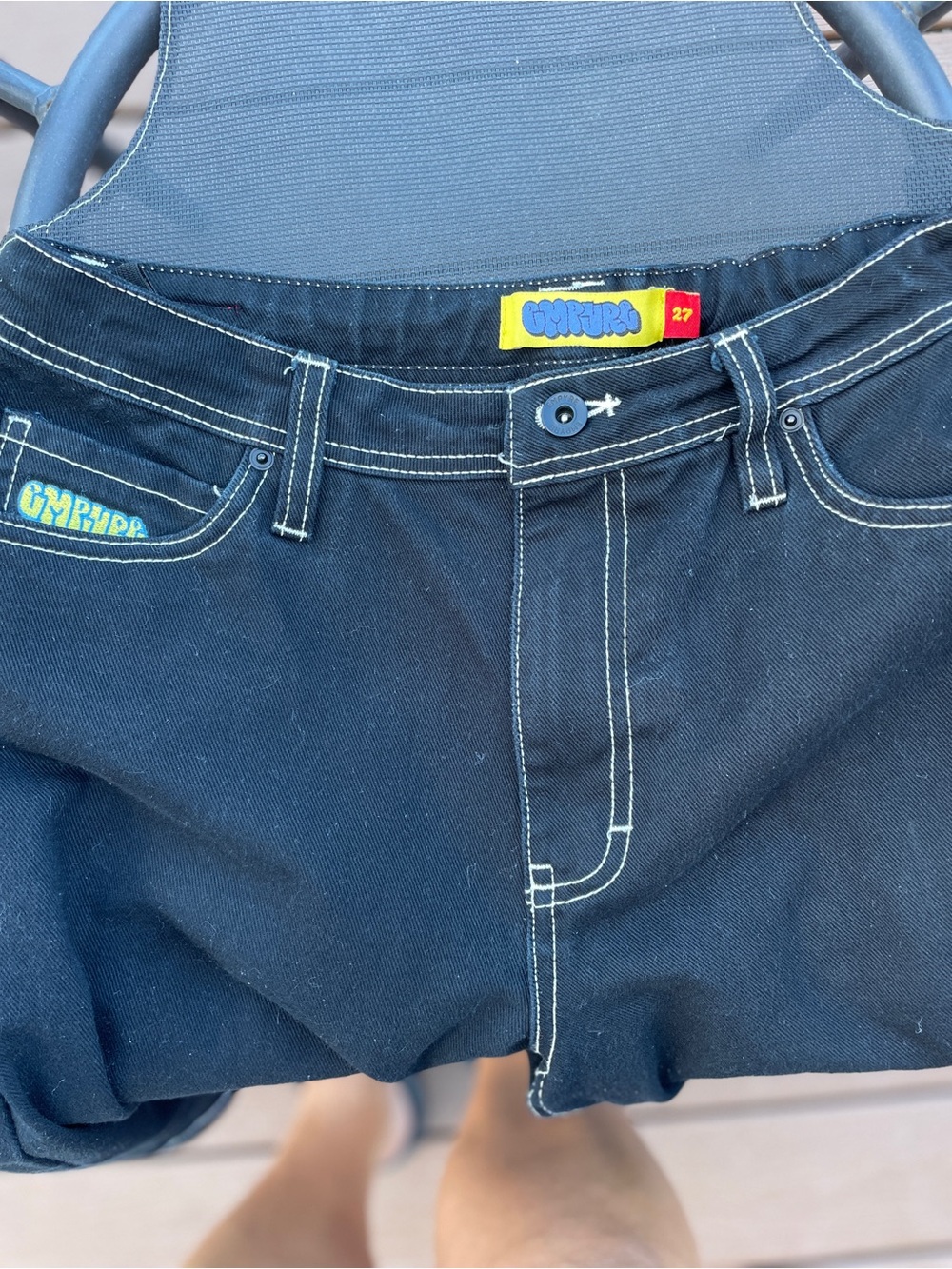 Empyre Black Denim Shorts with White Stitching
